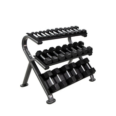 TKO 5-50lb Rubber Hex Straight Handle Dumbbells w/ 3 Tier Shelf Rack S890-SXRA10