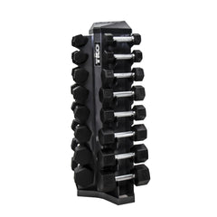 TKO 3-25lb Rubber Hex Straight Handle Dumbbells w/ 8Pr Rack S826-SXRL8