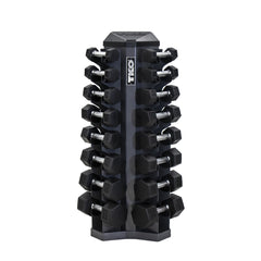 TKO 3-25lb Rubber Hex Straight Handle Dumbbells w/ 8Pr Rack S826-SXRL8