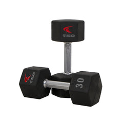 TKO 5-50lb Urethane Hex Tri-Grip Handle Dumbbells W/ 3 Tier Rail Rack S6230-TXUA10