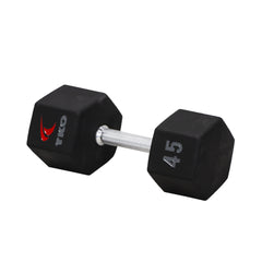 TKO 5-50lb Urethane Hex Tri-Grip Handle Dumbbells W/ 3 Tier Rail Rack S6230-TXUA10