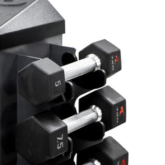 TKO 3-25lb Rubber Hex Straight Handle Dumbbells w/ 8Pr Rack S826-SXRL8