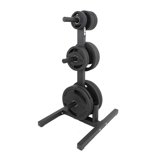 TKO 255Lb Olympic Rubber Plate Set w/ 6205 Plate Tree + Retail Olympic Bar And Curl Bar S6205-OR255 +BARS