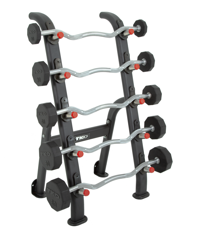 TKO 20-60lb Rubber Curl Barbells W/ 5 Set Rack S845-807TR5