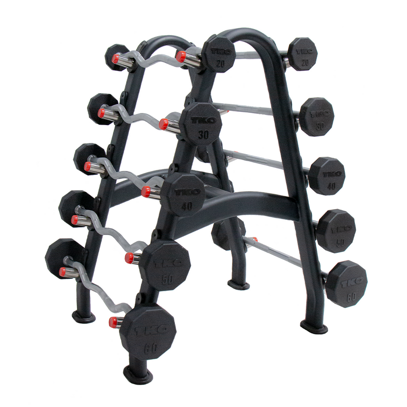 TKO 20-60lb  Rubber Straight & 20-60lb Curl Barbell W/ 10 Set Rack S846-805807