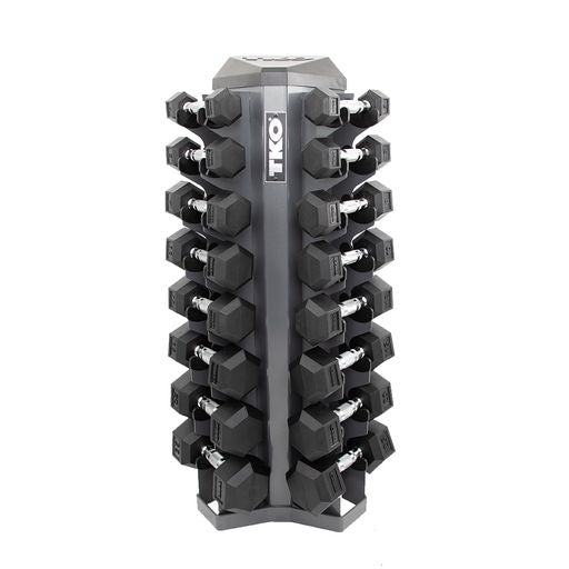 TKO 3-25lb Rubber Hex DB,Contour w/ 8pr rack S826-RXL8