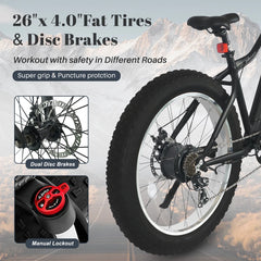 TRACER Tacoma E Bike 26" Aluminum Fat Tire Bike EB-TACOMA-MBK/BK